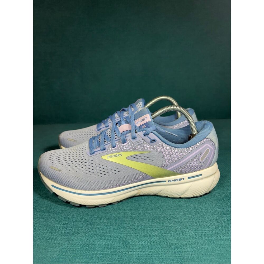 Brooks Ghost 14 Running Shoes Women’s Size 9.5 B Blue Purple Yellow Athletic Sne